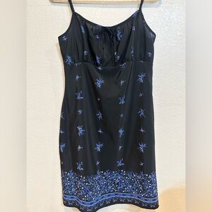 Basic Editions Spaghetti Strap Black and Blue Slip Midi Dress